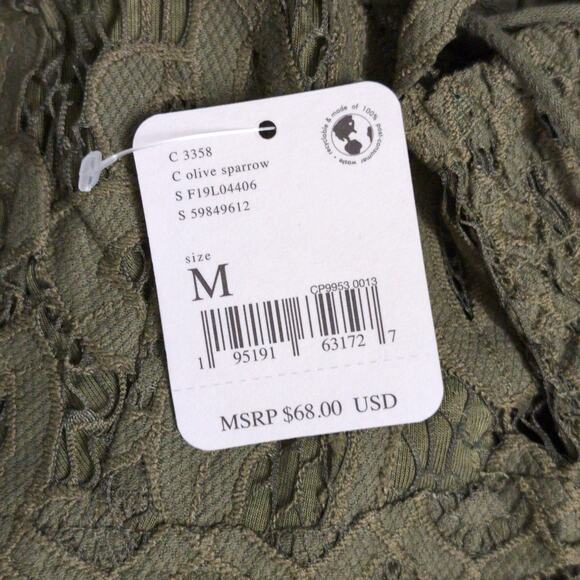 Free People Adella Cami Crochet Lace Flowy Tiered Crisscross Olive Sparrow M New - Picture 10 of 11